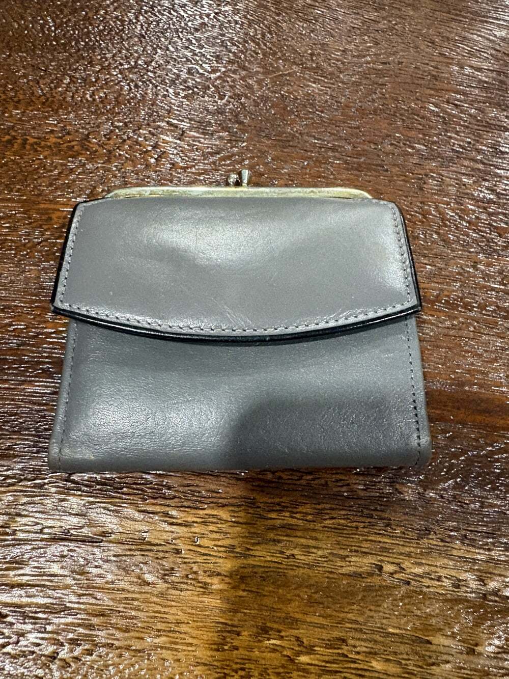 Vintage Prince Gardner Full-Grain Cowhide Leather Wallet Kiss Lock Gray